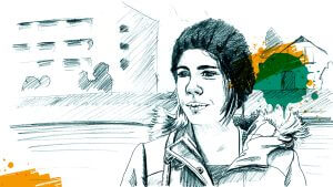 Illustration d'une jeune femme dans un paysage urbain